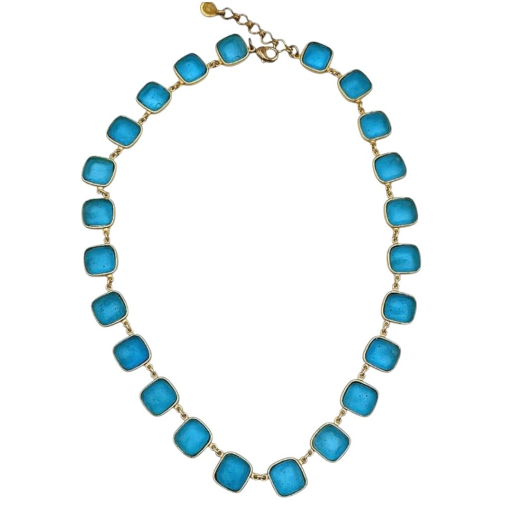 Micheal Michaud Collar Necklace | Handcrafted Bronze With Blue Glass Made In Usa